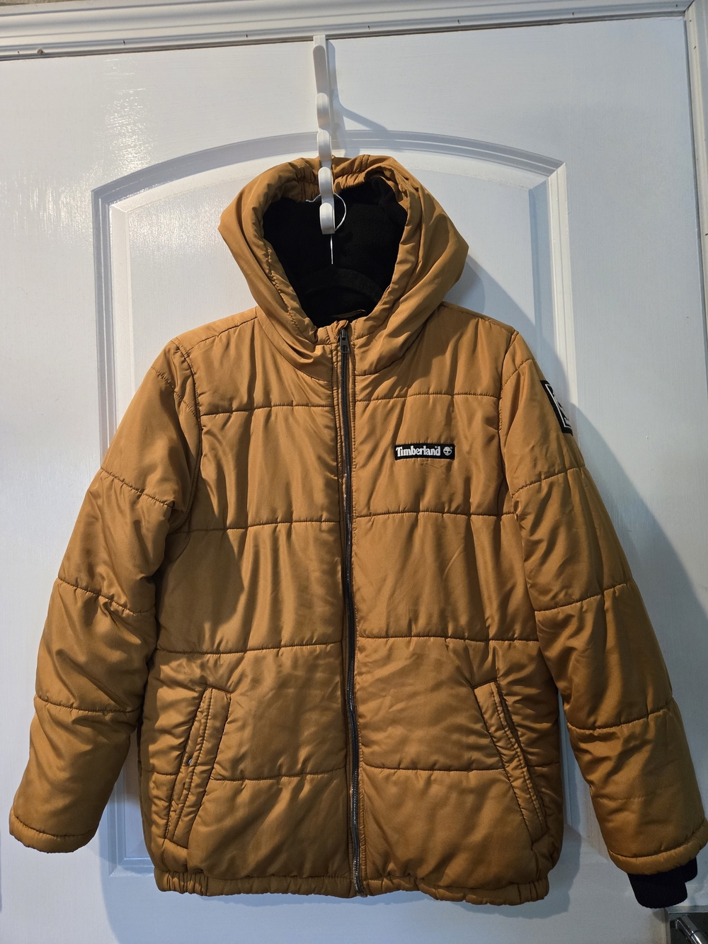 Timberland Boys XL 18/20 Wheat Brown Hooded Puffer Winter Coat Fleece Lined